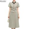 Women Short Sleeve Blouse and Skirts Summer Two Piece Suit Sets