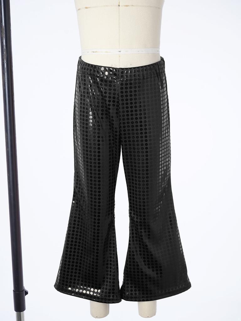 Boys Sequined Long Sleeve Spread Collar Shirt Elastic Waistband Flared Pants Jazz Outfit