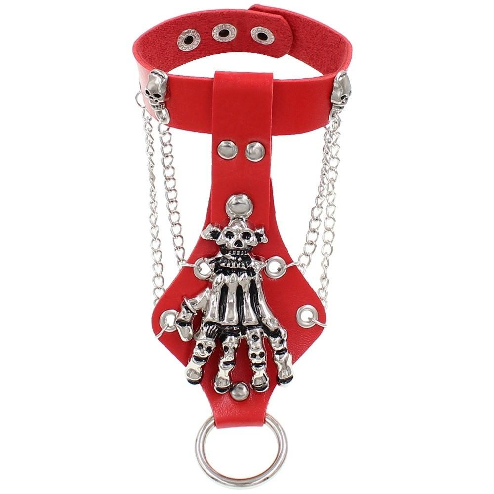 Solid Color PU Leather Bracelet Adjustable Wide Chain Bracelet Dark Style Skull Wristband Unisex
