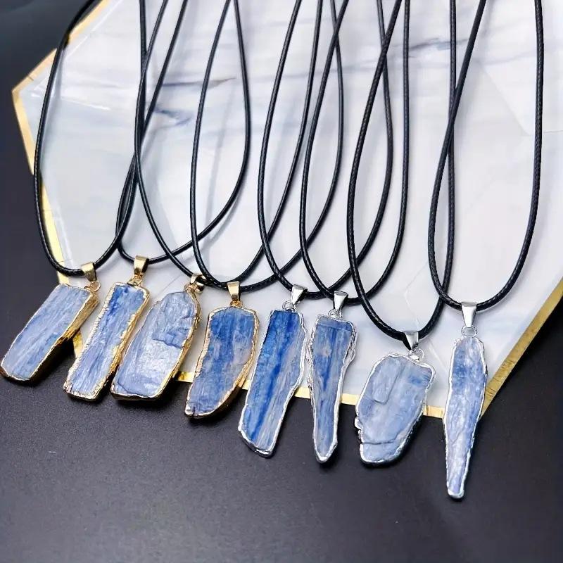 Natural Blue Crystal Pendant Crystal Rough Stone Gold-plated Necklace Irregular Long Pendant Jewelry Accessories