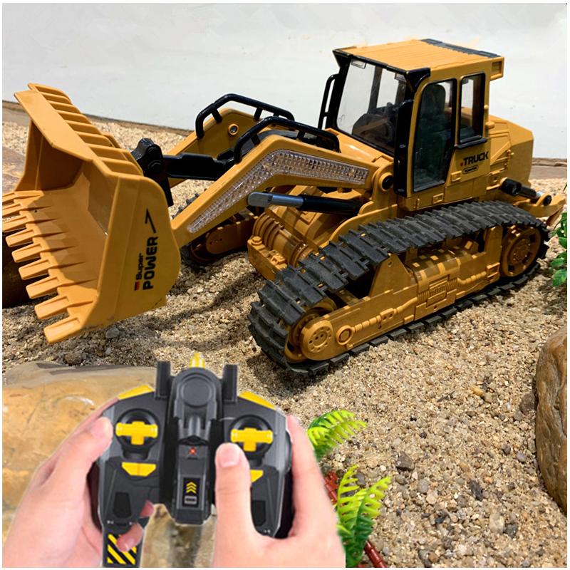 Big RC Truck Bulldozer Dumper Caterpillar Tractor Model Engineering Car Excavator Push Soil Music Lighting Effects Kids