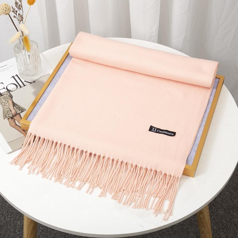 Scarf Women's Winter Monochrome Imitation Cashmere, Warm and Thickened Long Summer New Air-conditioning Fringed Large Shawl