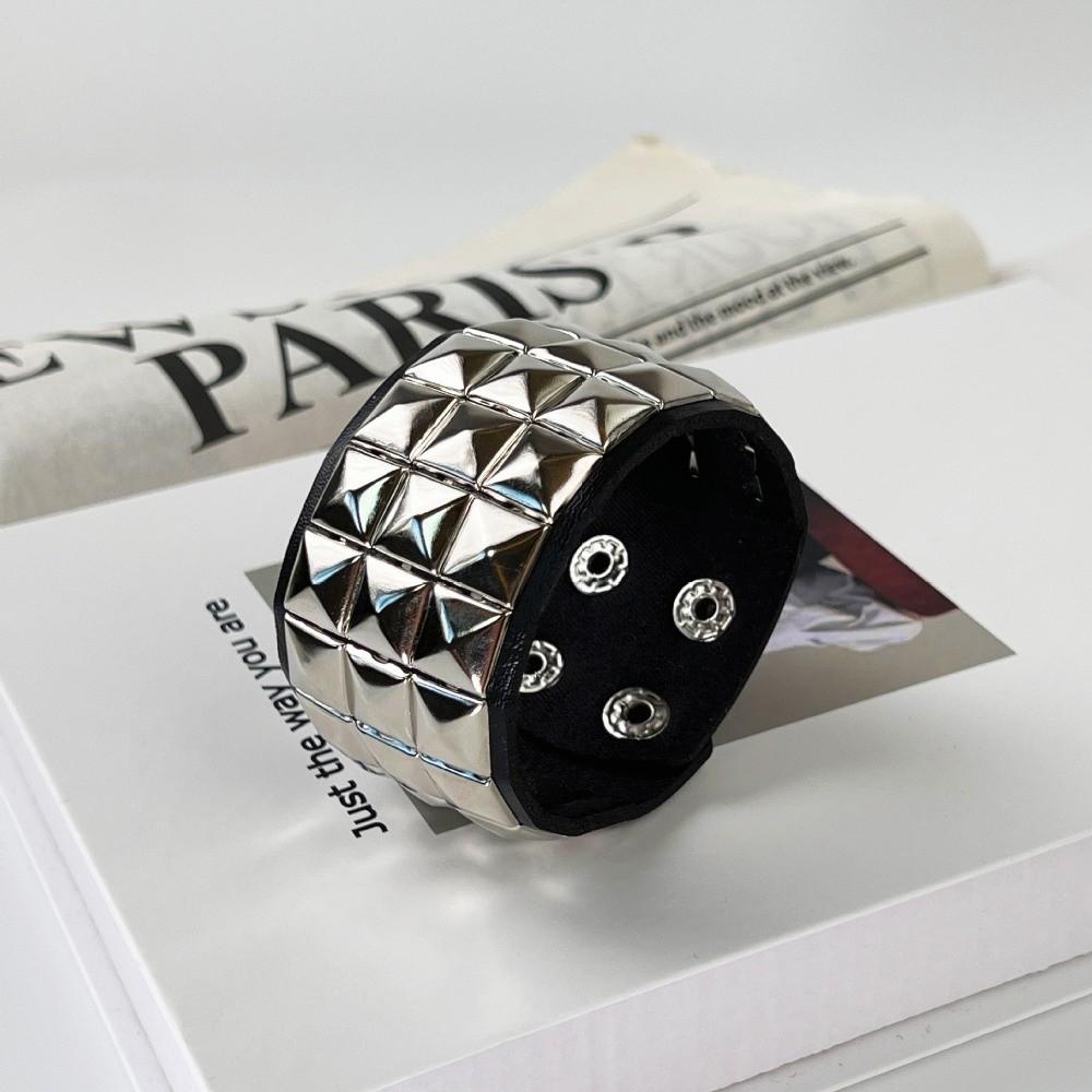 Pu Leather Studded Bracelet Goth Cuff Bangle New Black Wristband Unisex Jewelry