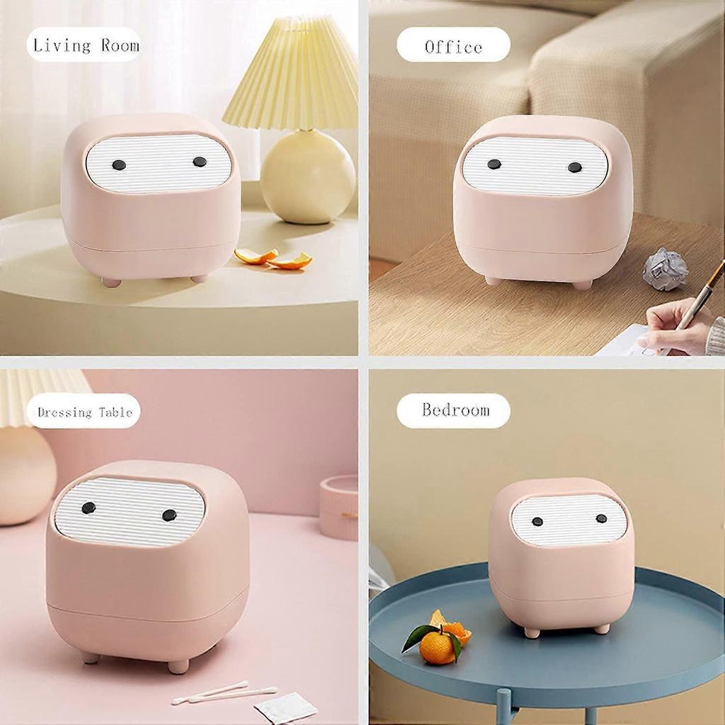 Small Trash Can, Cute Ninja Desktop Trash Can with Lid, Trash Can for Home, Bedroom, Office (Pink)