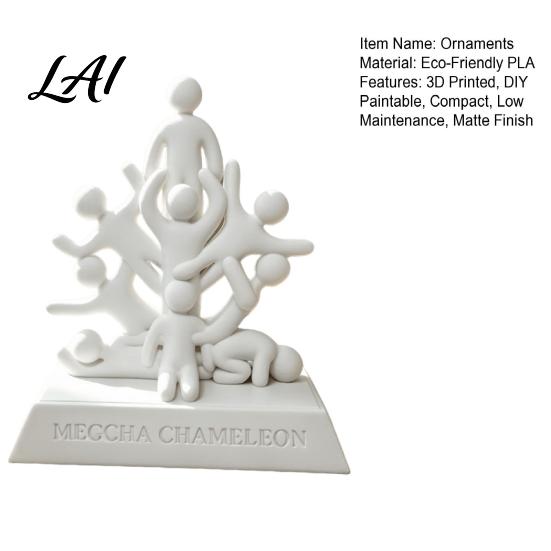 DIY Paintable Craft Project 3D Printed Stacked Human Sculpture Abstract Meccha Chameleon Art Unique Desktop Ornament Figurine Minimalist White Desk