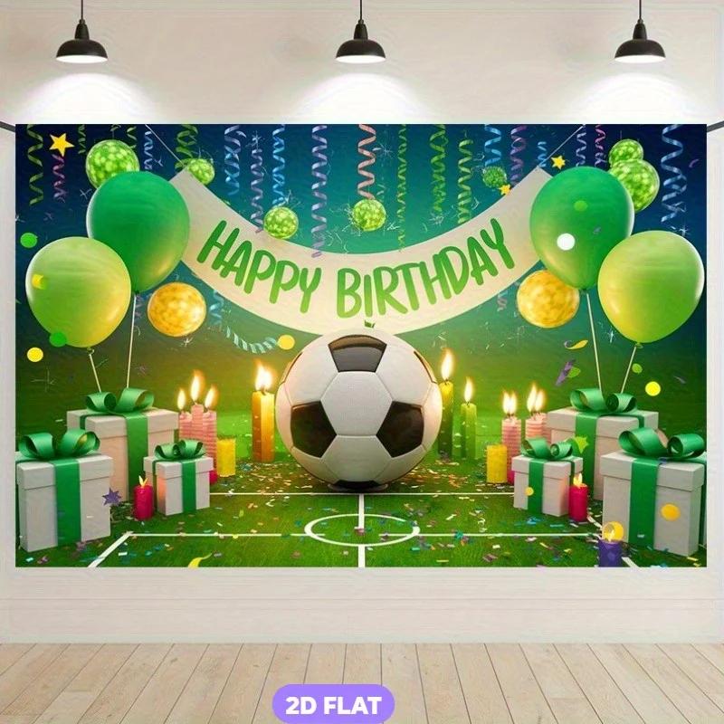 2D 1 piece football birthday party banner - Happy Birthday to the Football with a green and gold sequin background