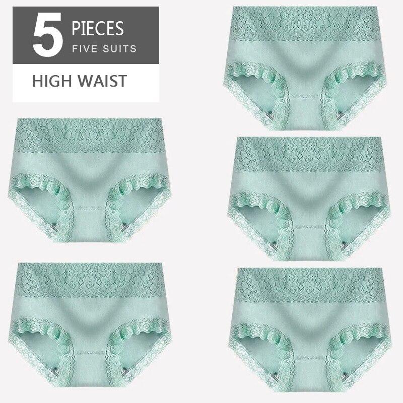 5Pcs High Waist Panties Cotton Breathable Women's Underwear Ladies Underpants Size M-XXL