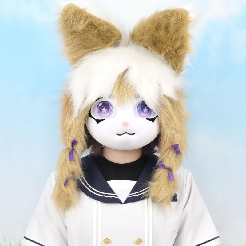 Пушистая голова животного Кролик Фурсьют Маска-вырез Хэллоуин Маскарад Косплей Костюм Реквизит Головной убор кролика для детей и взрослых
