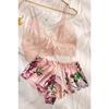 Lace Bustier Floral Bra Shorts Pajama Set