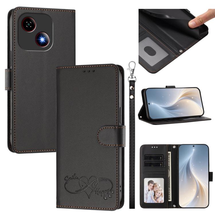 Happy Heart Pattern Magnetic Closure Vegan Leather Phone Case With Wrist Strap For ZTE Blade A56 4G