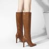 Модные западные ботфорты до колена Женская мода Острый носок Высокий каблук Женские туфли для вечеринок Женские зимние длинные сапоги Кожа Элегантная осень