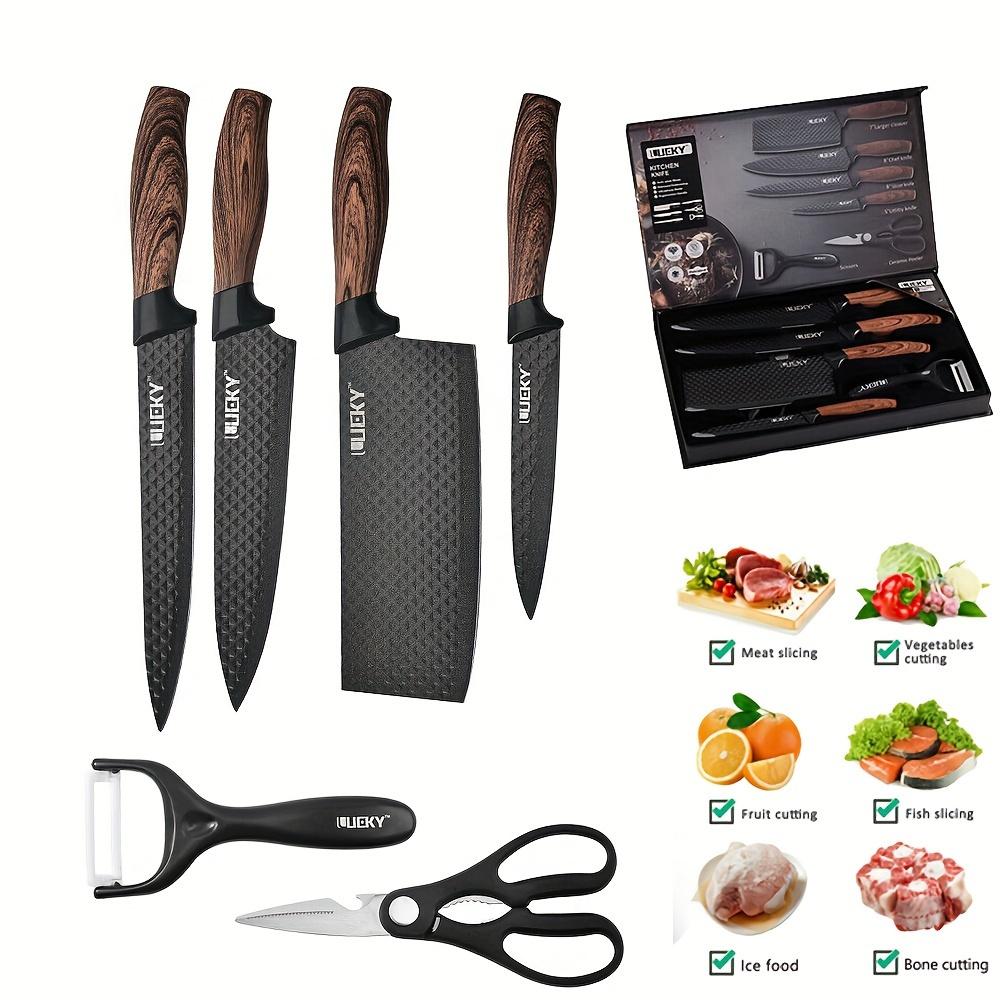 Professional 6 Kitchen Knife Set, High Carbon Stainless Steel Super Sharp, With Anti-stick Ergonomic Wooden Handle,Gift Box Set