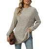 Autumn Winter Round Neck Pocket Hem Slit Loose T-shirt Solid Color Knitwear Pullover Top for Women