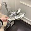Женские туфли Мэри Джейн серебристого цвета на толстом каблуке, женские туфли-лодочки Мэри Джейн с круглым носком и пряжкой со стразами и квадратным носком, женские туфли-лодочки Мэри Джейн на массивном каблуке