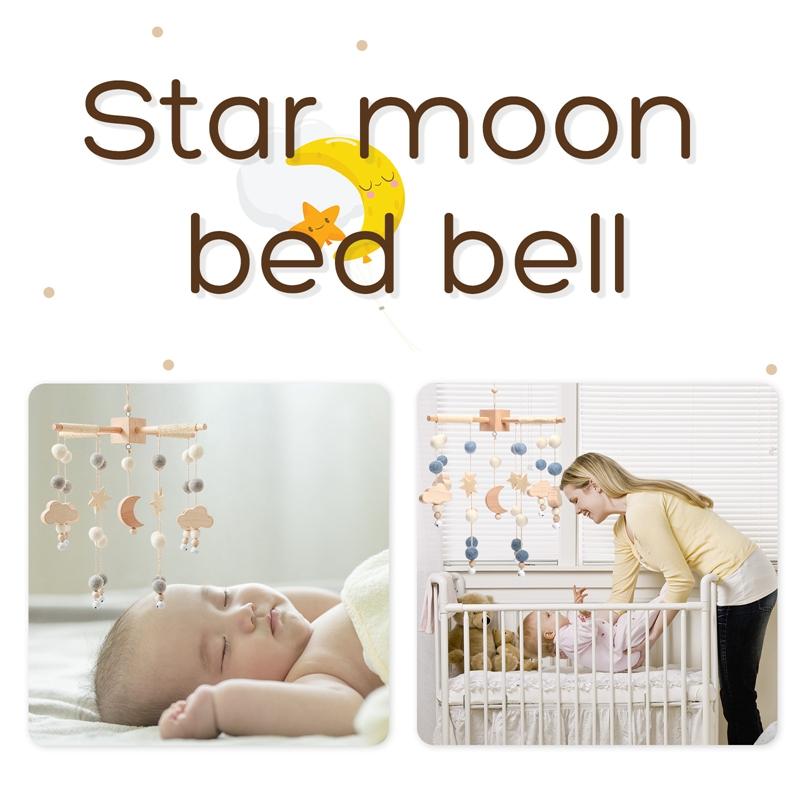 Baby Rattle Crib Mobile Toys 0 -12 Months Star Moon Wooden Bed Bell Musical Box Hairball Nordic Hanging Decor Accessories Gifts