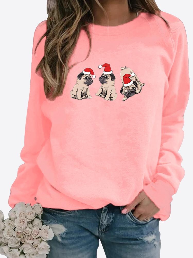 Autumn and Winter Women's Christmas Theme Printing Sweater Round Neck Long Sleeve Casual Sweatshirt Plus Size Top