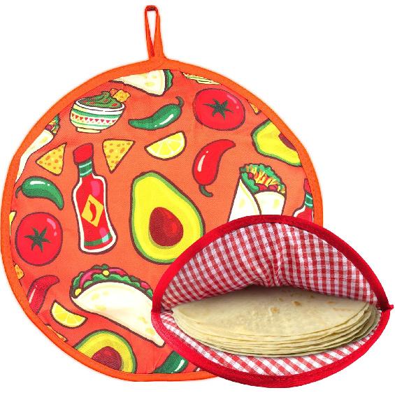 ZKOO 12" Tortilla Warmer Pouch, ulated Tortillas Pouch for Tortillas, Tacos, Naan, Pizza Rolls, Microwavable Fabric Bag, Tortilla Warmer Keeps Food