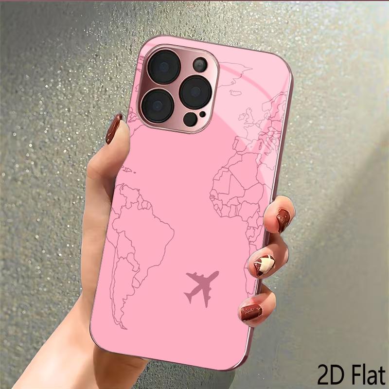 Розовый самолет 2D Плоский Для iPhone17 18 16 15 14 13 12 11 Pro Max XS XR 8 7Plus Чехол для телефона Ударопрочный Защитная задняя крышка