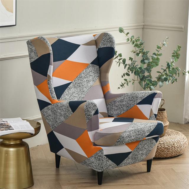 Feather Pattern Wing Chair Cover Stretch Spandex Armchair Covers Removable Relax Single Sofa Slipcovers With Seat Cushion Covers