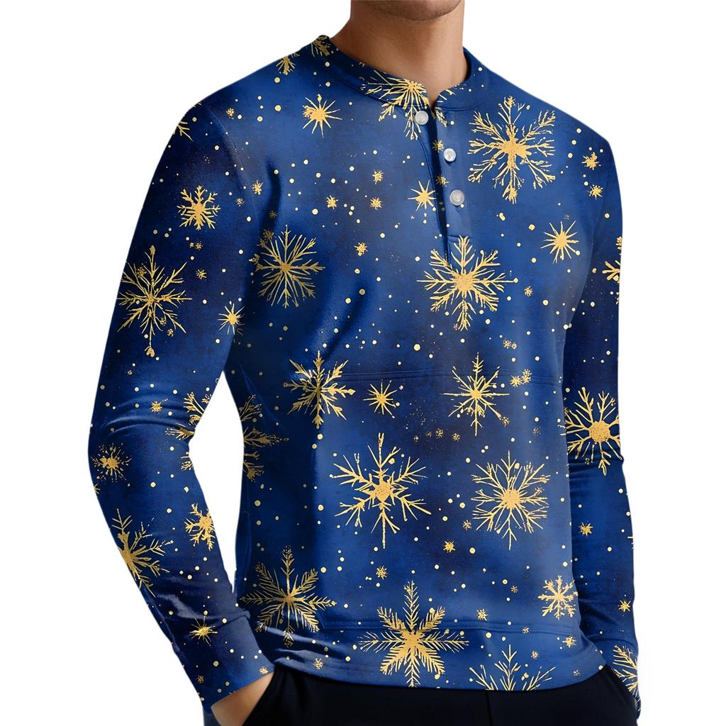 Men's Casual Button-Down Sweatshirt Fashion Printed Long Sleeve Shirt Pullover