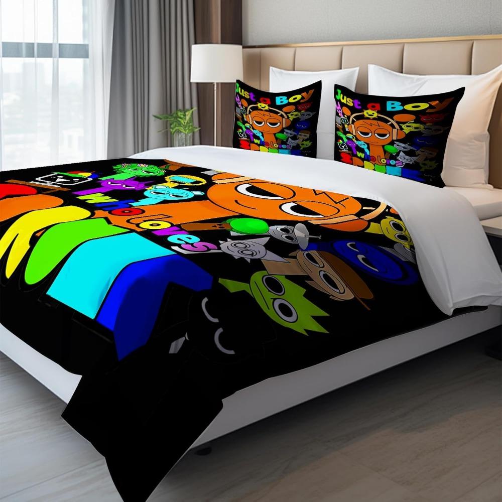 Комплект пододеяльника Sprunki Kids для односпального одеяла с 2 наволочками, пододеяльник 135 x 200 см с 3D-печатью, теплые подарки для фанатов игр
