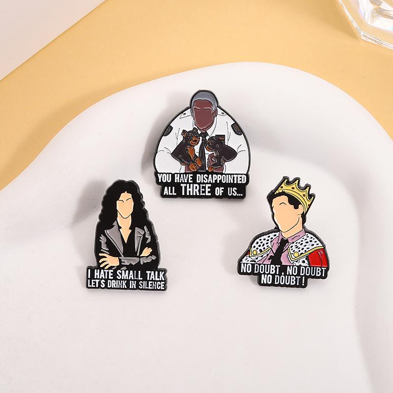 Movie Character Quotes Enamel Pins Custom TALK LET'S DRINK IN SILENCE Brooches Lapel Badges Clothes Jewelry Gift for Friends