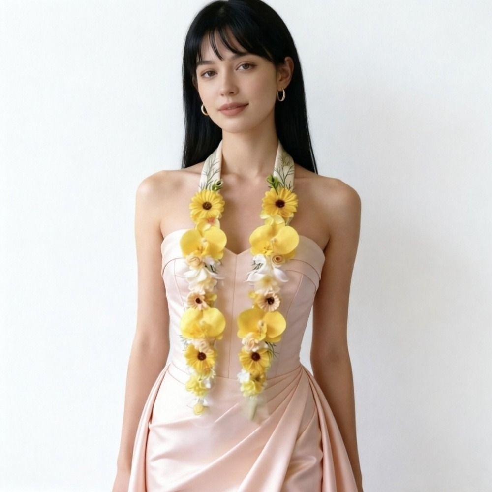 Silk Fabric Floral Shoulder Sash Satin Fabric Artificial Floral Garland Birthday Party