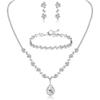 Bridesmaid Wedding Jewelry Set Rhinestone Drop Wave Necklace Earrings Bracelet