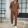 2024 Мужской однотонный повседневный костюм-двойка в европейском и американском стиле с коротким рукавом