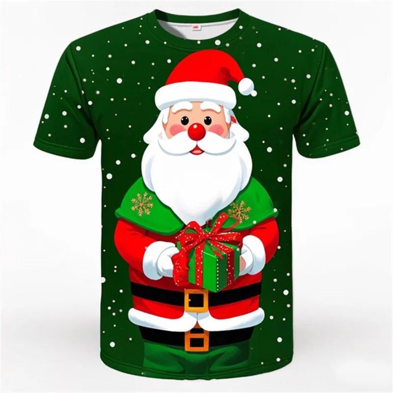 Футболка с 3D-принтом с рисунком Санта-Клауса, мужская и женская футболка с коротким рукавом большого размера, детская футболка с надписью «Счастливого Рождества»