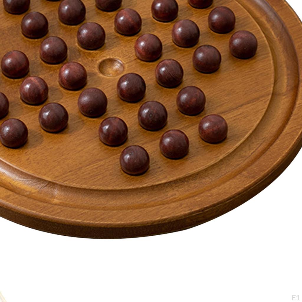 Wooden Solitaire Board Game, Round Game Board, Marble Chess Mind Peg Puzzle Toy for