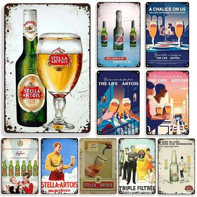 Декоративная тарелка Stella Artois Настенный декор Пиво Металлические знаки Настенная тарелка Винтажный металлический жестяной знак Индустриальный декор Домашний бар Жестяной знак