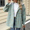 Женский свободный повседневный клетчатый топ с капюшоном и однобортным шерстяным пальто