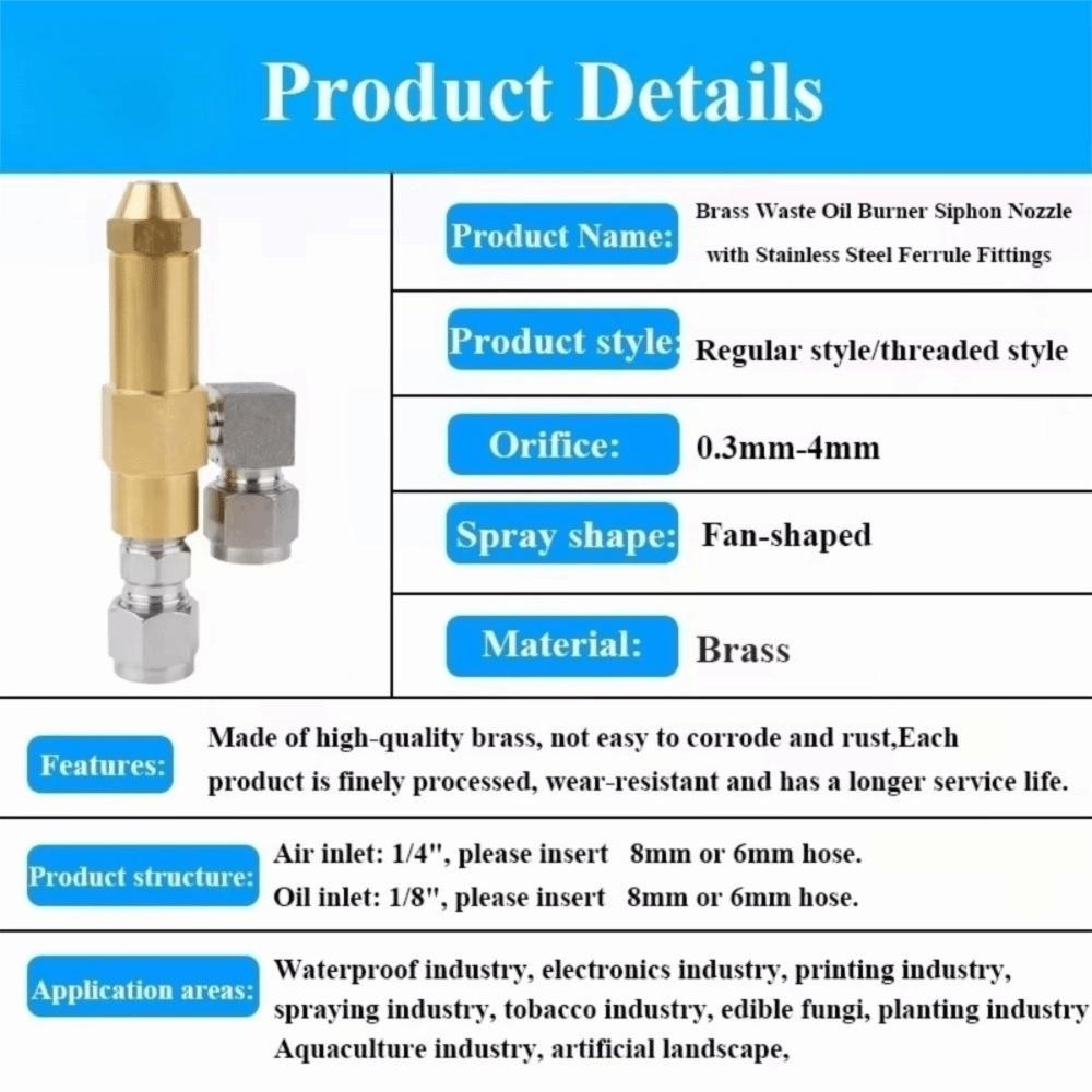 Stainless Steel Fittings Atomizing Nozzle Brass Nozzle Oil Burner Nozzle Waste Oil Burner