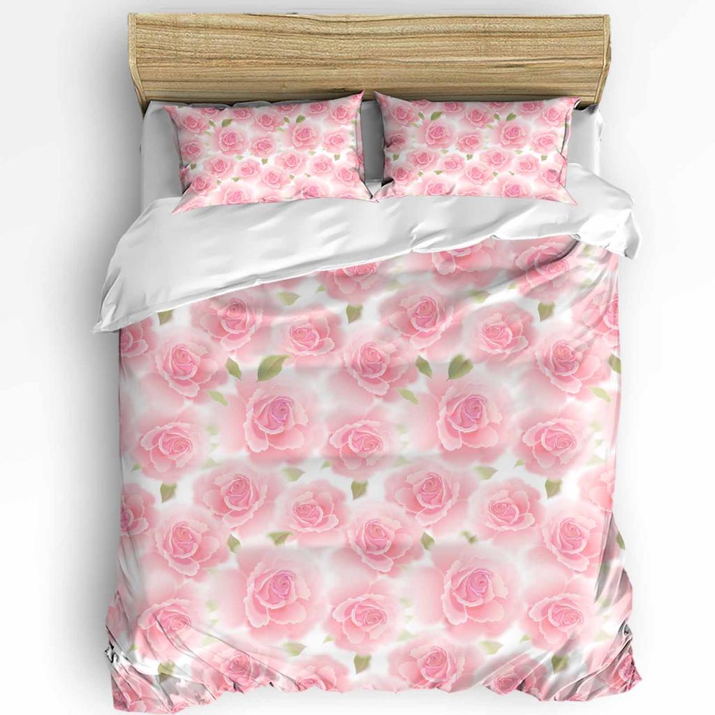 Modern Classic Double Pink Flower Rose Vintage With Pillow Case Custom 3pcs Bed Home Textile Quilt