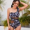 One-Shoulder One-Piece Swimsuit Women's Bow Spelling Yarn Sexy Backless Print Swimsuit