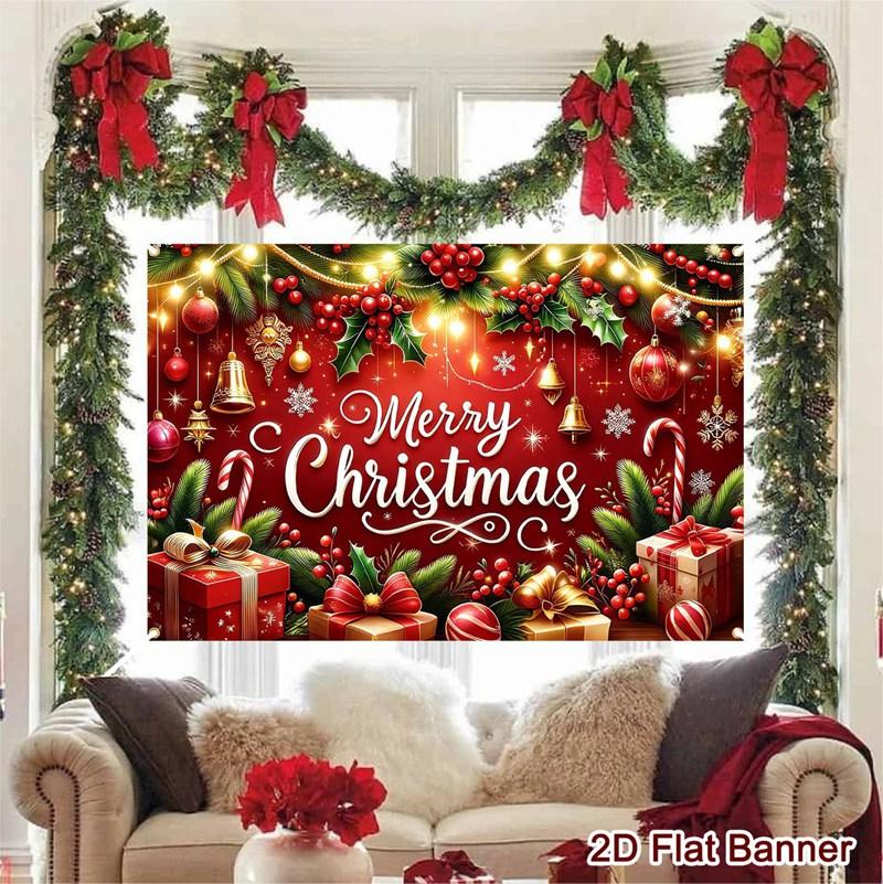 Christmas Polyester Background Gift Box Print for Holiday Welcoming Decor Festive Supplies Xmas Decoration Two Size Are
