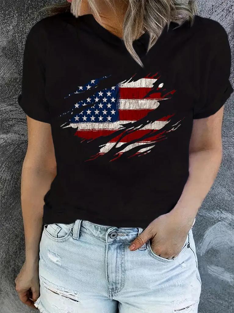 Polyester 100% Hot-selling New Product: A Girl Holding An Umbrella Printed Round-neck Short-sleeved T-shirt for Women's Summer