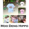 Moo Deng Tiny Baby Hippo Star Thailand Cute Pygmy Hippo Unisex Men Women Kid T-Shirt Print Short Sleeve Round Neck