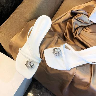 2025 Горячая Распродажа Женская Обувь Набор Пальцев Женские Шлепанцы Хрустальные Нарядные Шлепанцы Женские Летние Однотонные Бестселлер Высокие Каблуки