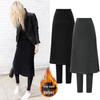 High Waist Korean Style Fleece-Lined Two-Piece Skirt Leggings - Autumn/Winter Slimming Plus Size Midi with Slit