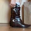 Модные ретро рыцарские ботинки Осень Новая мода Острый носок Металлическая пряжка ремня Внутри на высокой платформе Противоскользящие Износостойкие Средние