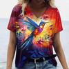 Летняя мода Птица Попугай 3D-принт Футболка Женская с V-образным вырезом Короткий рукав Y2k Топ Футболка
