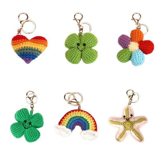 Вязаный кулон в форме сердца и цветка радужных цветов, связанный крючком из мягкой хлопковой нити, брелок для сумки, автомобильных ключей, рюкзака.
