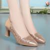 2024 New Summer Fashion Pumps Rhinestone Mesh Hollow Cut-outs Women Crystal Casual Pointed Tip High Heel Leather Shoes