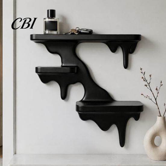 Modern Home Decor Three Layer Wall Mounted Storage Rack, PLA Melting Fluid Design Floating Shelf, Artistic Space Saving Mount Molding Display
