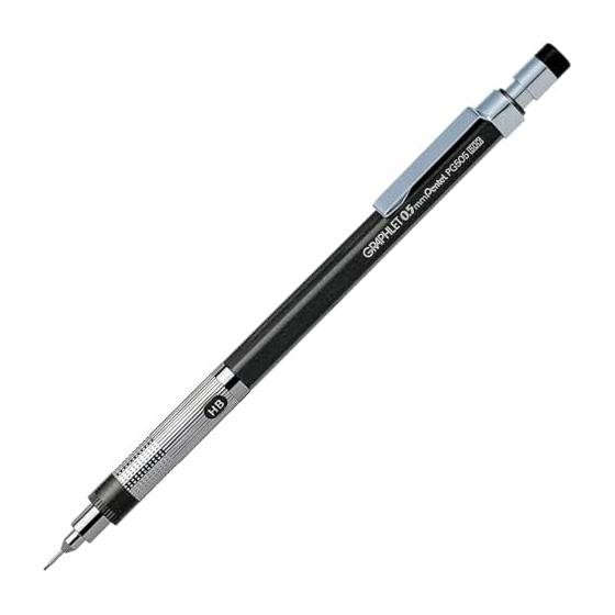 Механический карандаш Pentel Graphlet, PG505-AD, Металлический серый, 0,5 мм, Нескользящий рифленый захват, Индикатор твердости грифеля, Кнопочный механизм