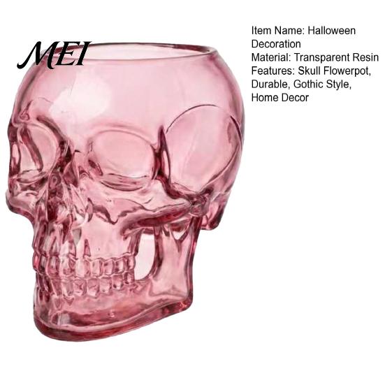 Candy Jar for Party Gothic Skull Wall Vase, Translucent Resin Pink Planter, Desktop Pen Organizer Unique Ornament, Dried Flower Home Decoration