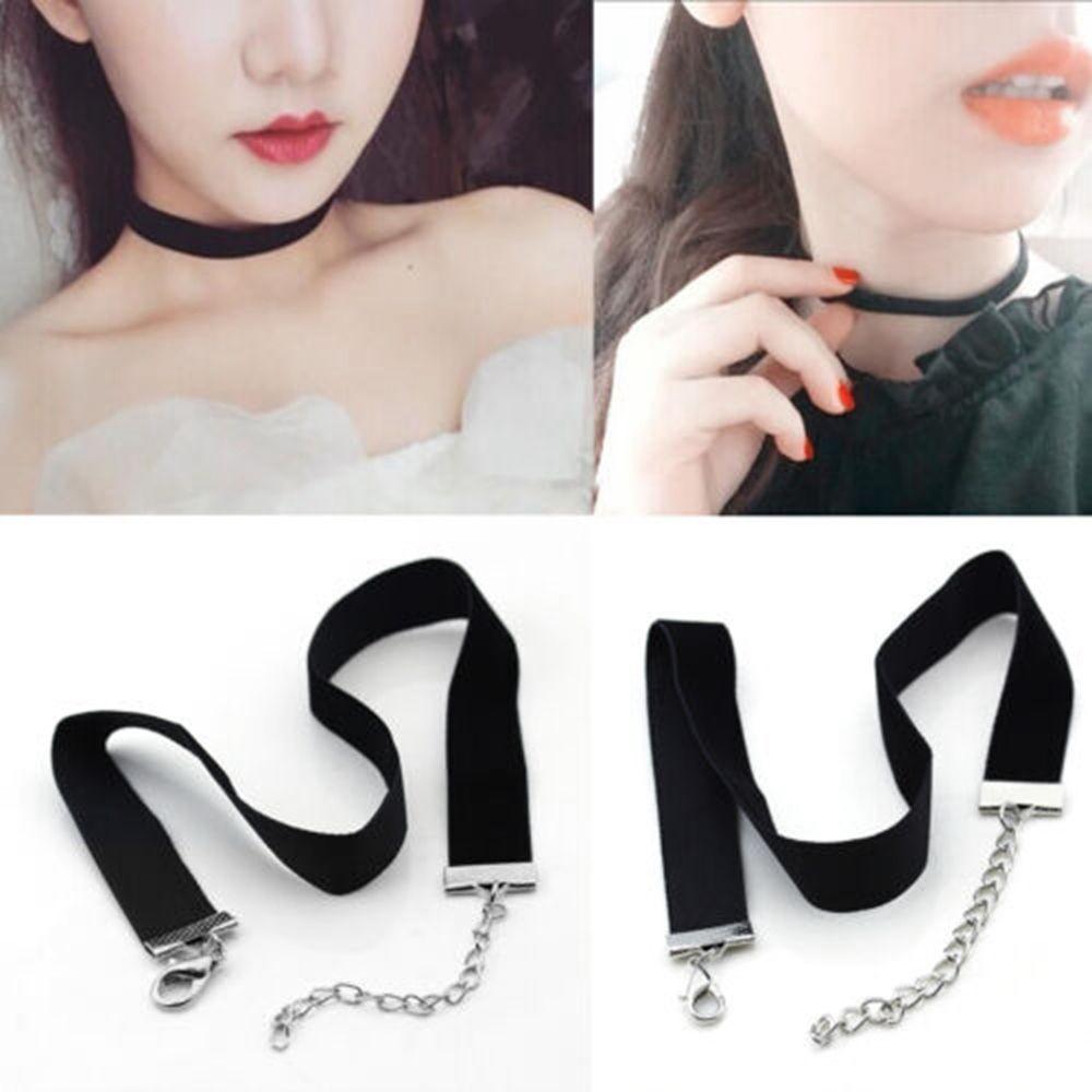 Women Fashion Elegant Retro Gothic Black Ribbon Necklace Velvet Choker