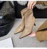 Модные женские новые осенние сапоги 2024 года с острым носком на тонком каблуке из высококачественного резинового материала, модные короткие сапоги до середины икры